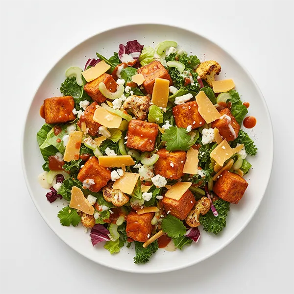 Buffalo Tofu & Cauliflower Salad with  Matured Cheddar